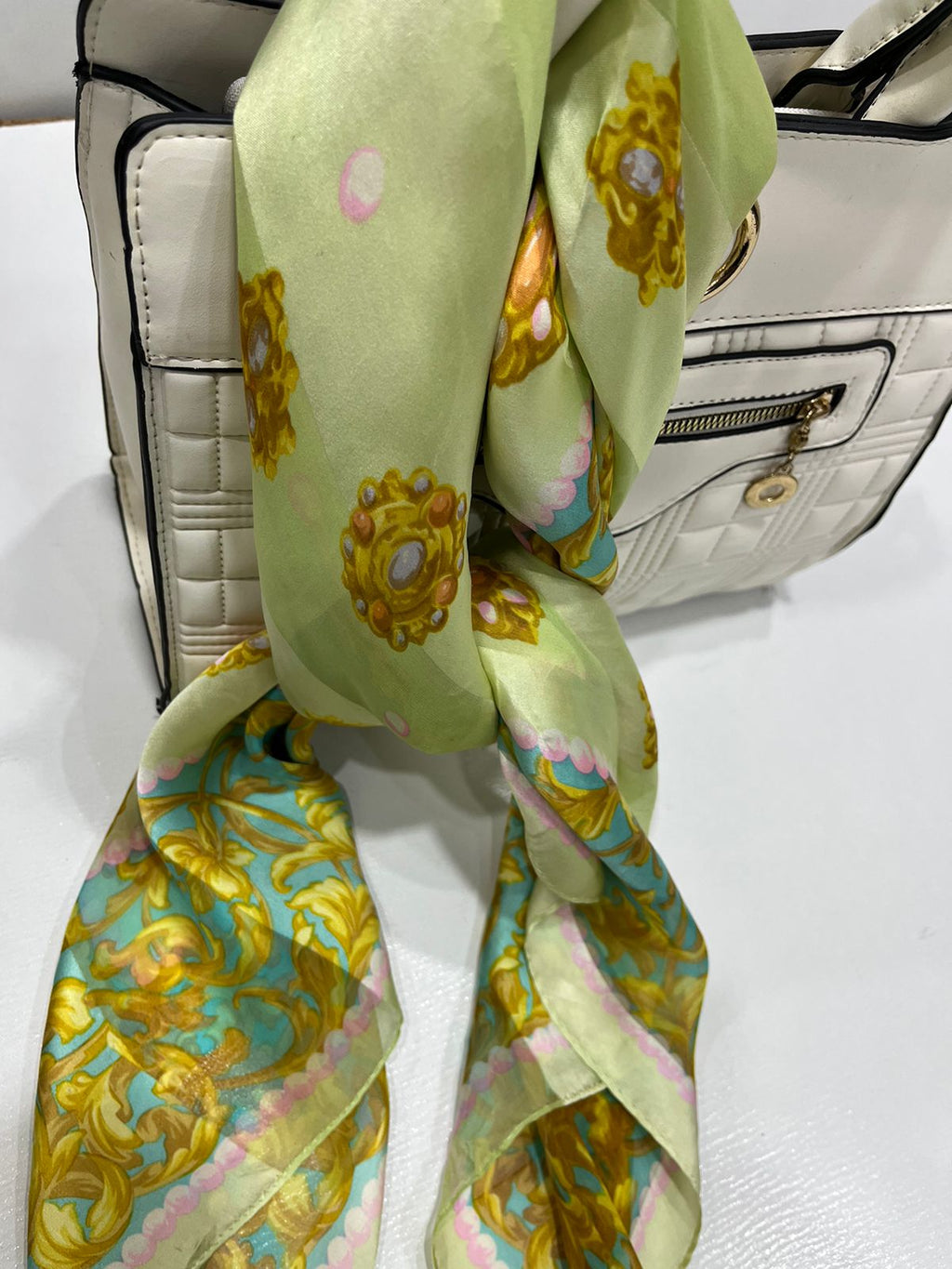 Vintage Balenciaga Paris 100% Silk Baroque Scroll Print Square Scarf