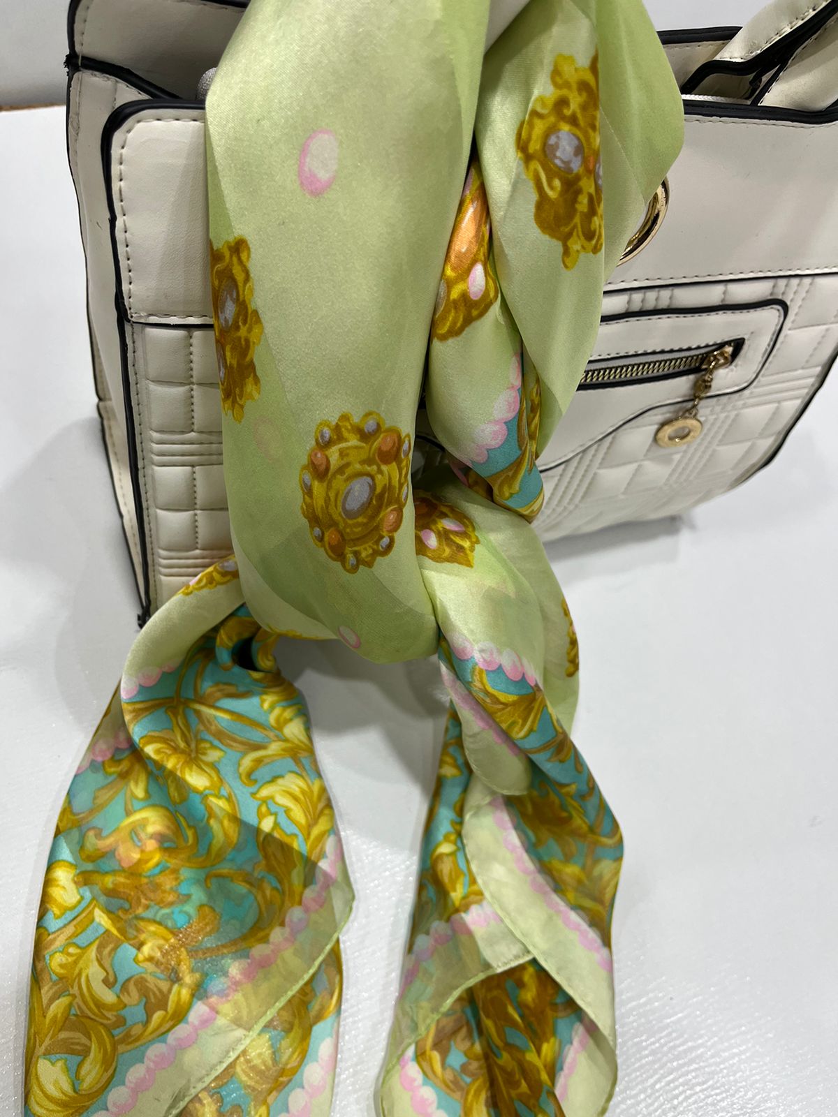 Vintage Balenciaga Paris 100% Silk Baroque Scroll Print Square Scarf