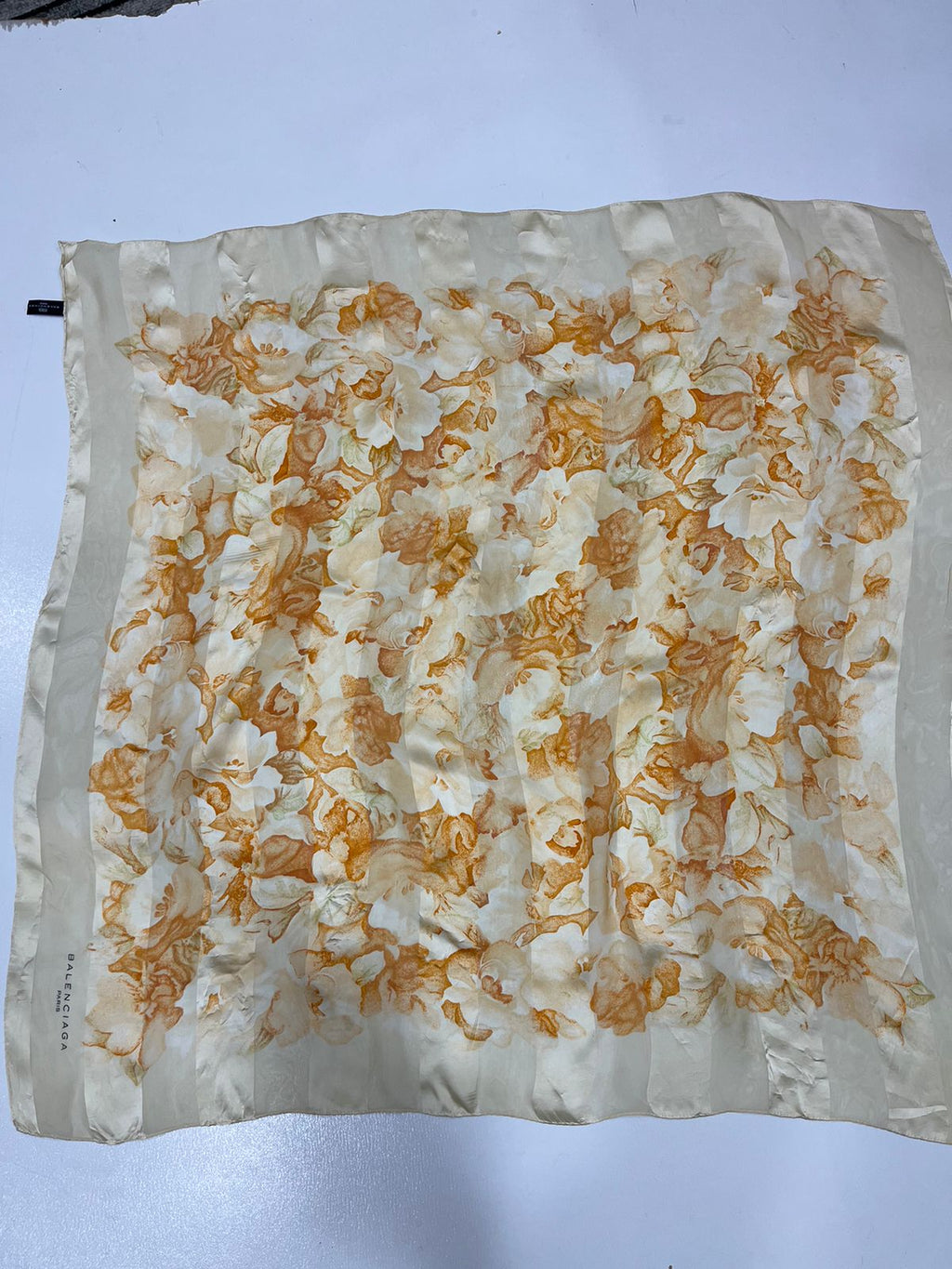 Vintage Balenciaga Paris Floral Scarf in Cream & Orange 100% Silk