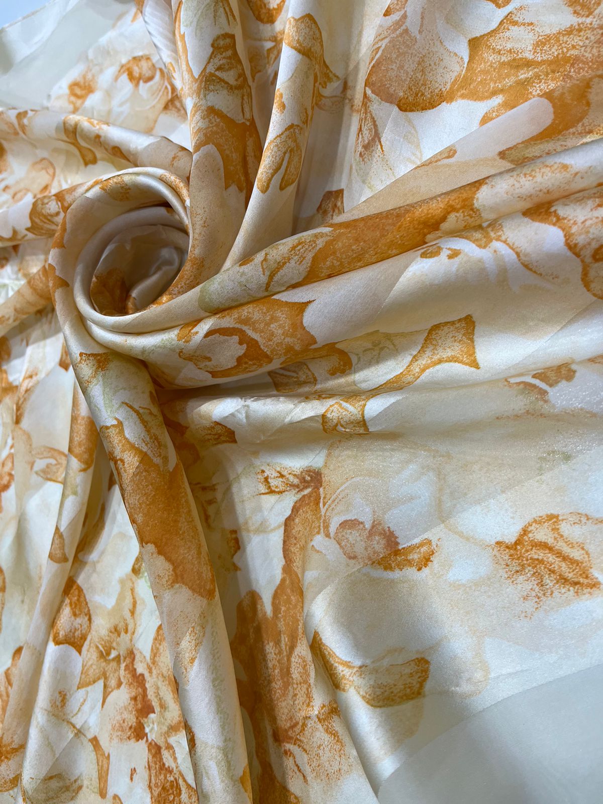 Vintage Balenciaga Paris Floral Scarf in Cream & Orange 100% Silk