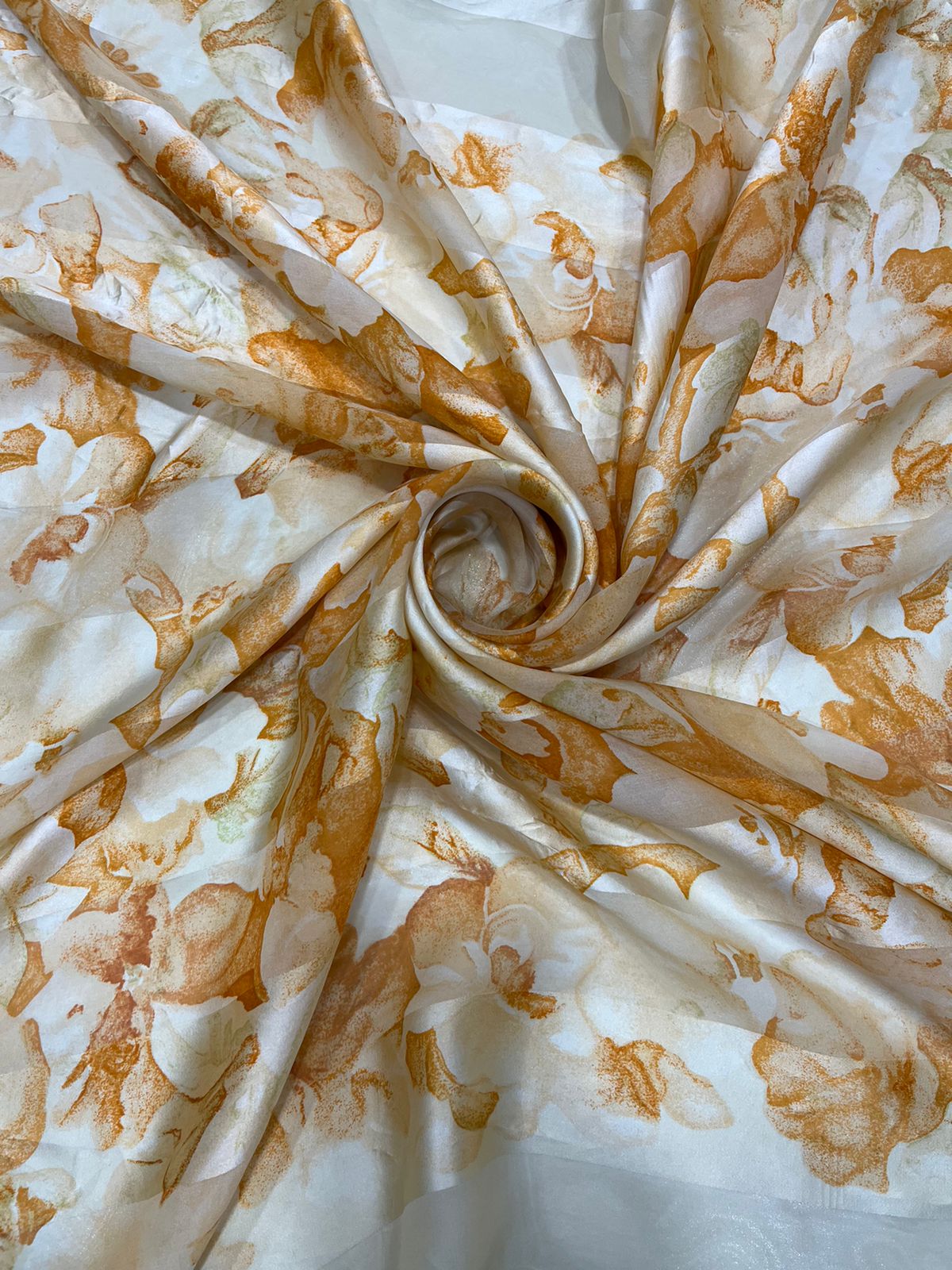 Vintage Balenciaga Paris Floral Scarf in Cream & Orange 100% Silk