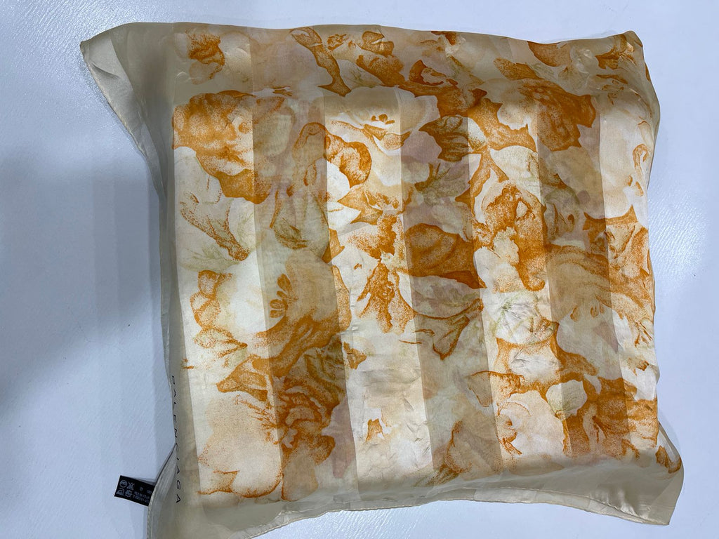 Vintage Balenciaga Paris Floral Scarf in Cream & Orange 100% Silk
