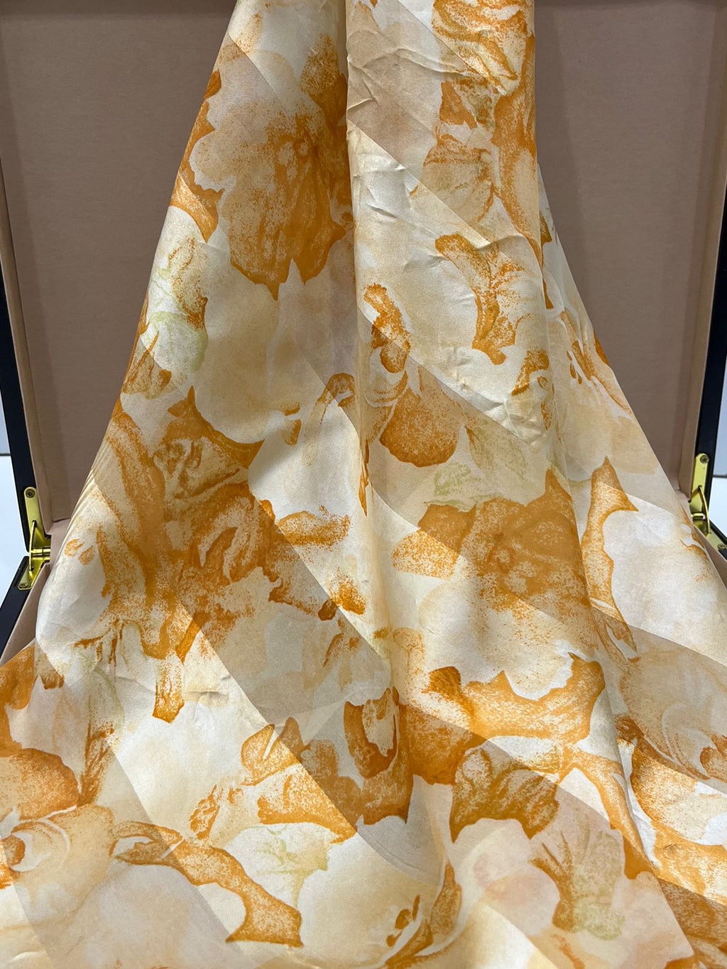 Vintage Balenciaga Paris Floral Scarf in Cream & Orange 100% Silk