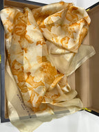 Vintage Balenciaga Paris Floral Scarf in Cream & Orange 100% Silk