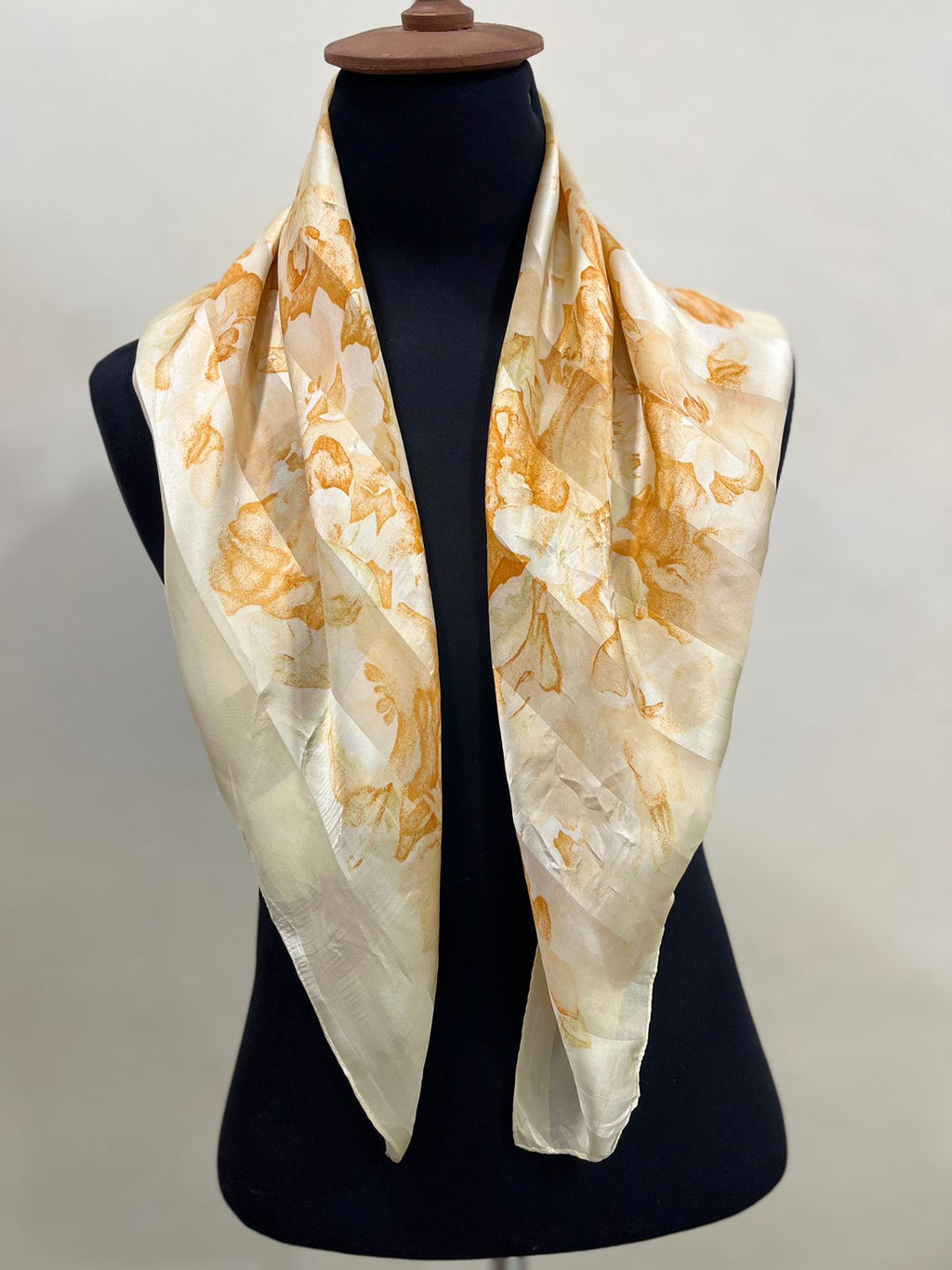 Vintage Balenciaga Paris Floral Scarf in Cream & Orange 100% Silk