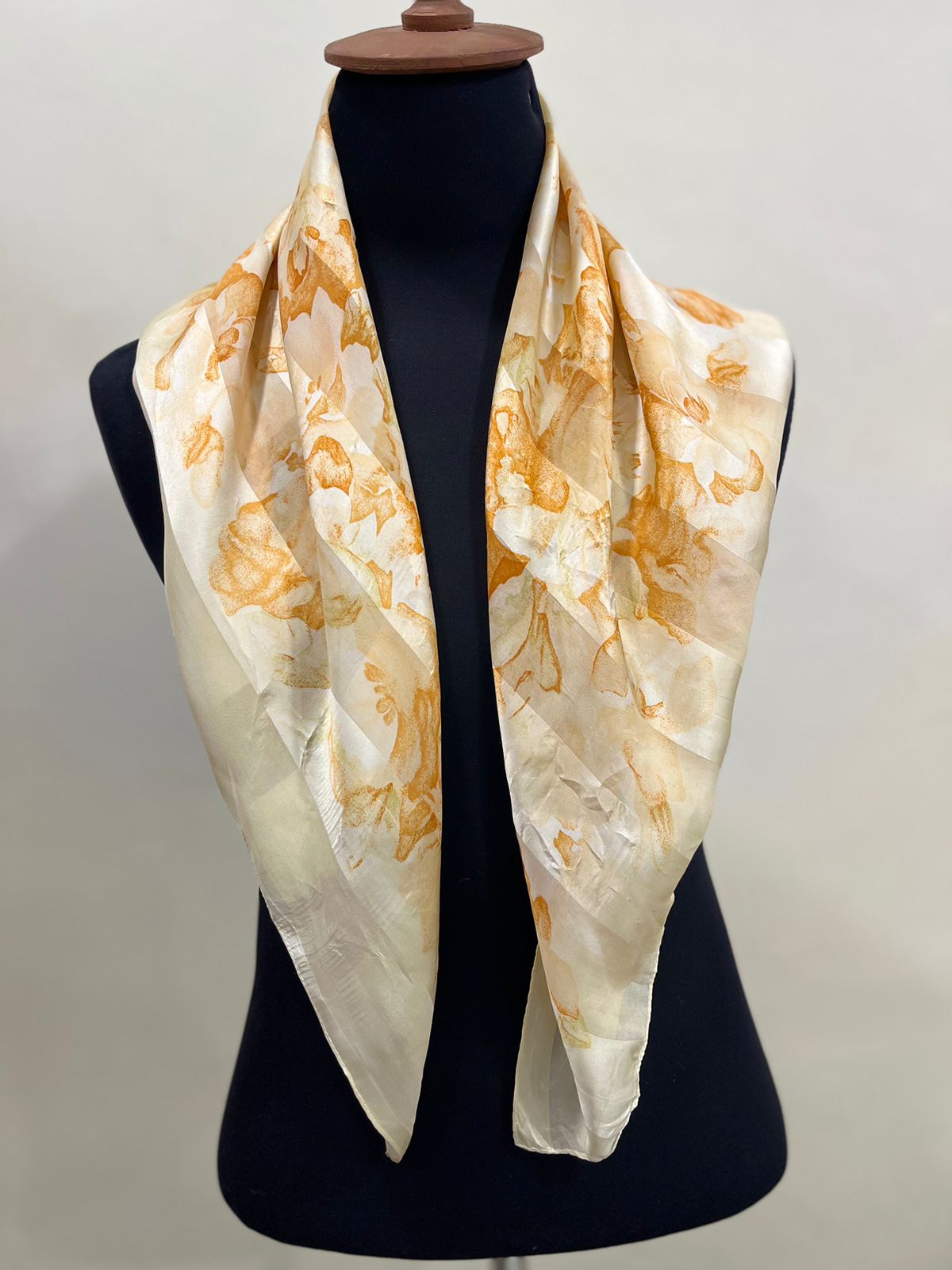 Vintage Balenciaga Paris Floral Scarf in Cream & Orange 100% Silk
