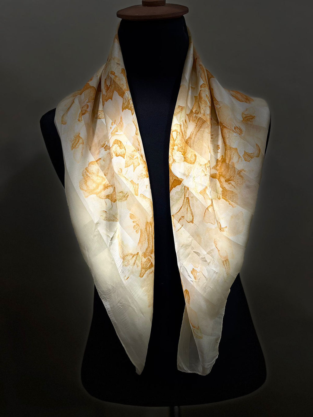 Vintage Balenciaga Paris Floral Scarf in Cream & Orange 100% Silk