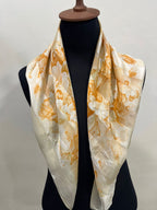 Vintage Balenciaga Paris Floral Scarf in Cream & Orange 100% Silk