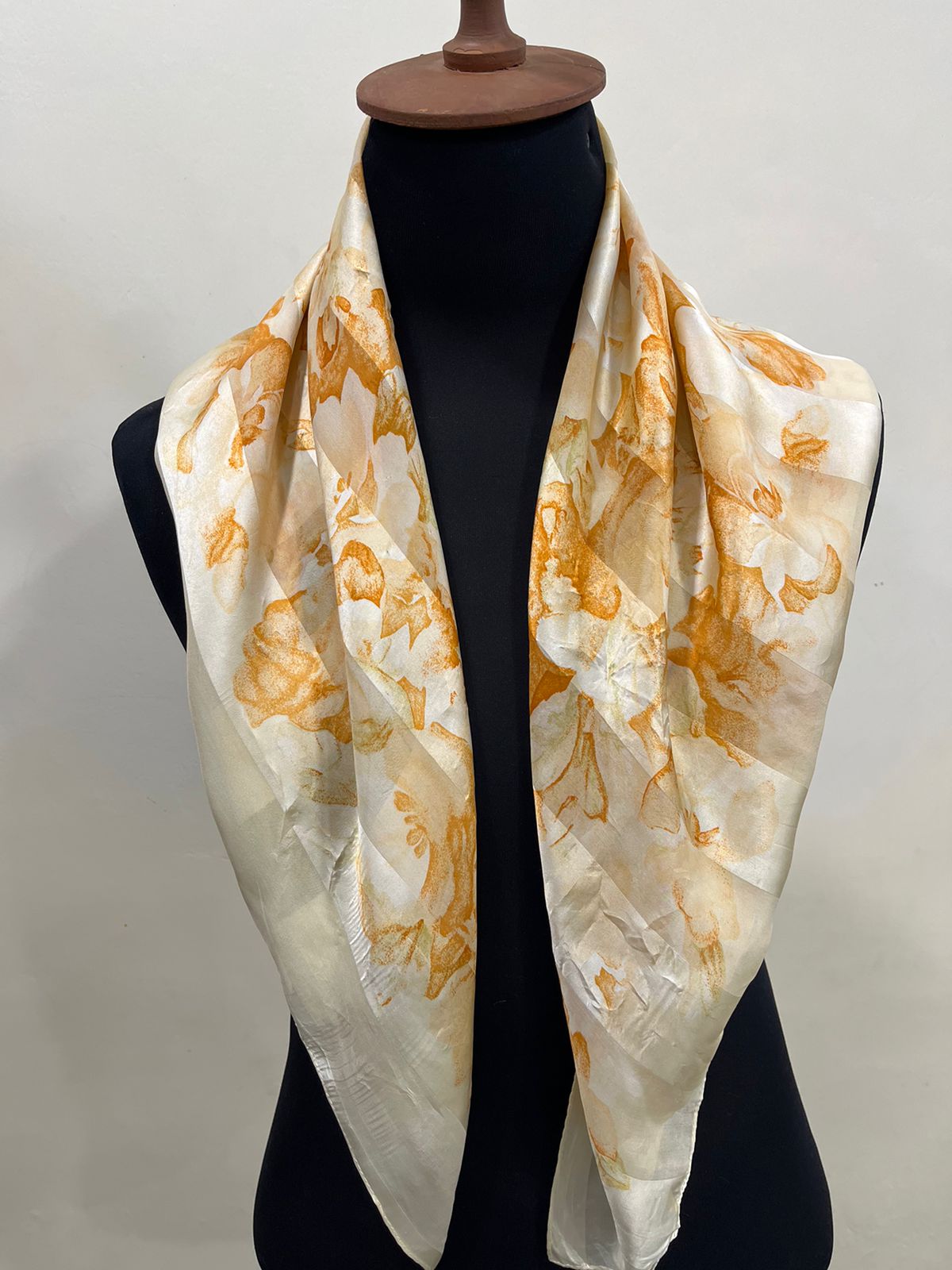 Vintage Balenciaga Paris Floral Scarf in Cream & Orange 100% Silk