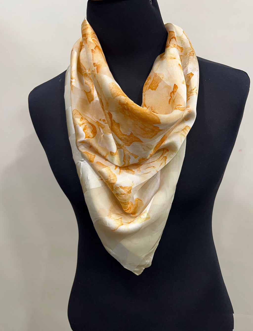 Vintage Balenciaga Paris Floral Scarf in Cream & Orange 100% Silk