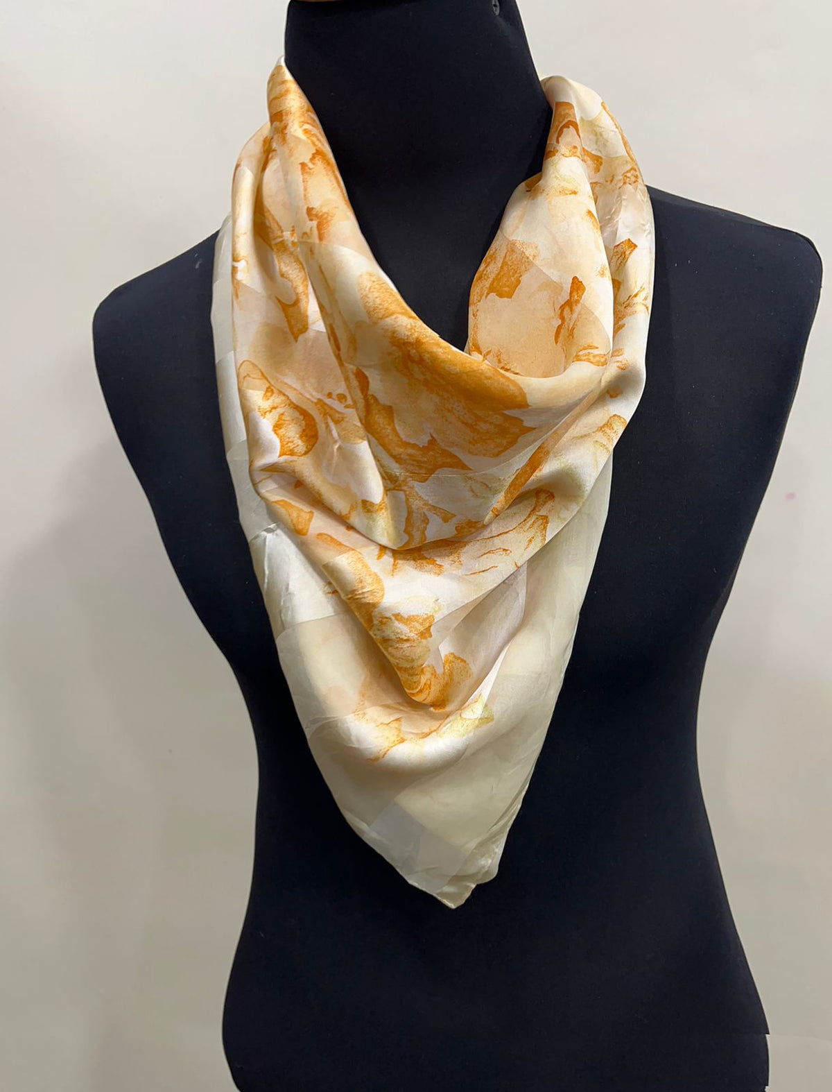 Vintage Balenciaga Paris Floral Scarf in Cream & Orange 100% Silk