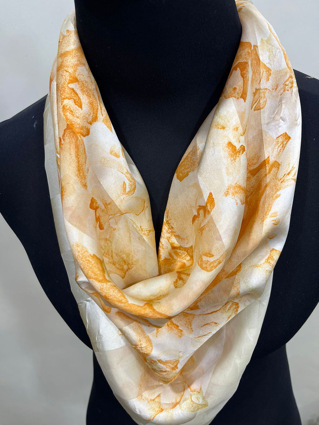 Vintage Balenciaga Paris Floral Scarf in Cream & Orange 100% Silk
