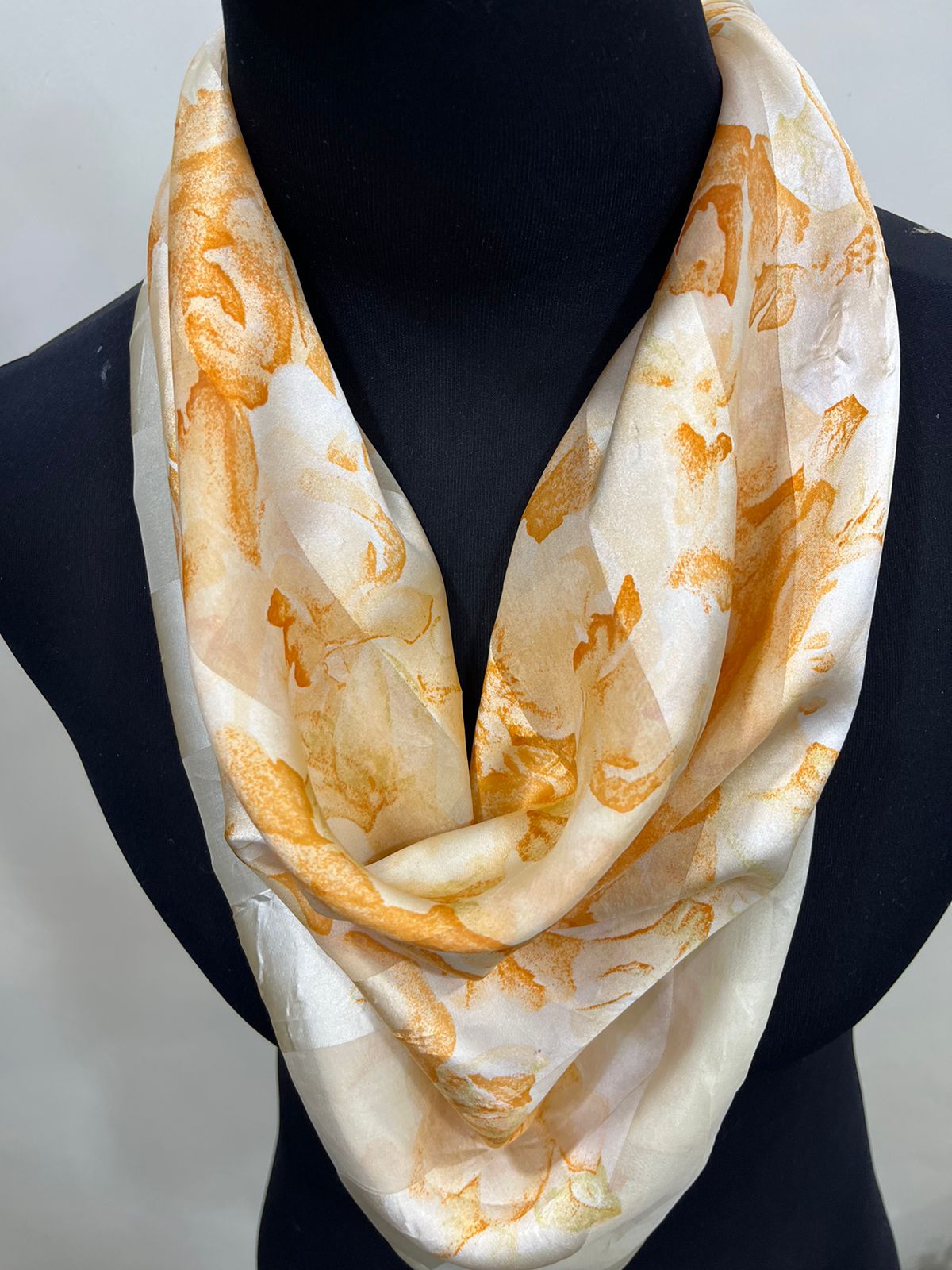 Vintage Balenciaga Paris Floral Scarf in Cream & Orange 100% Silk