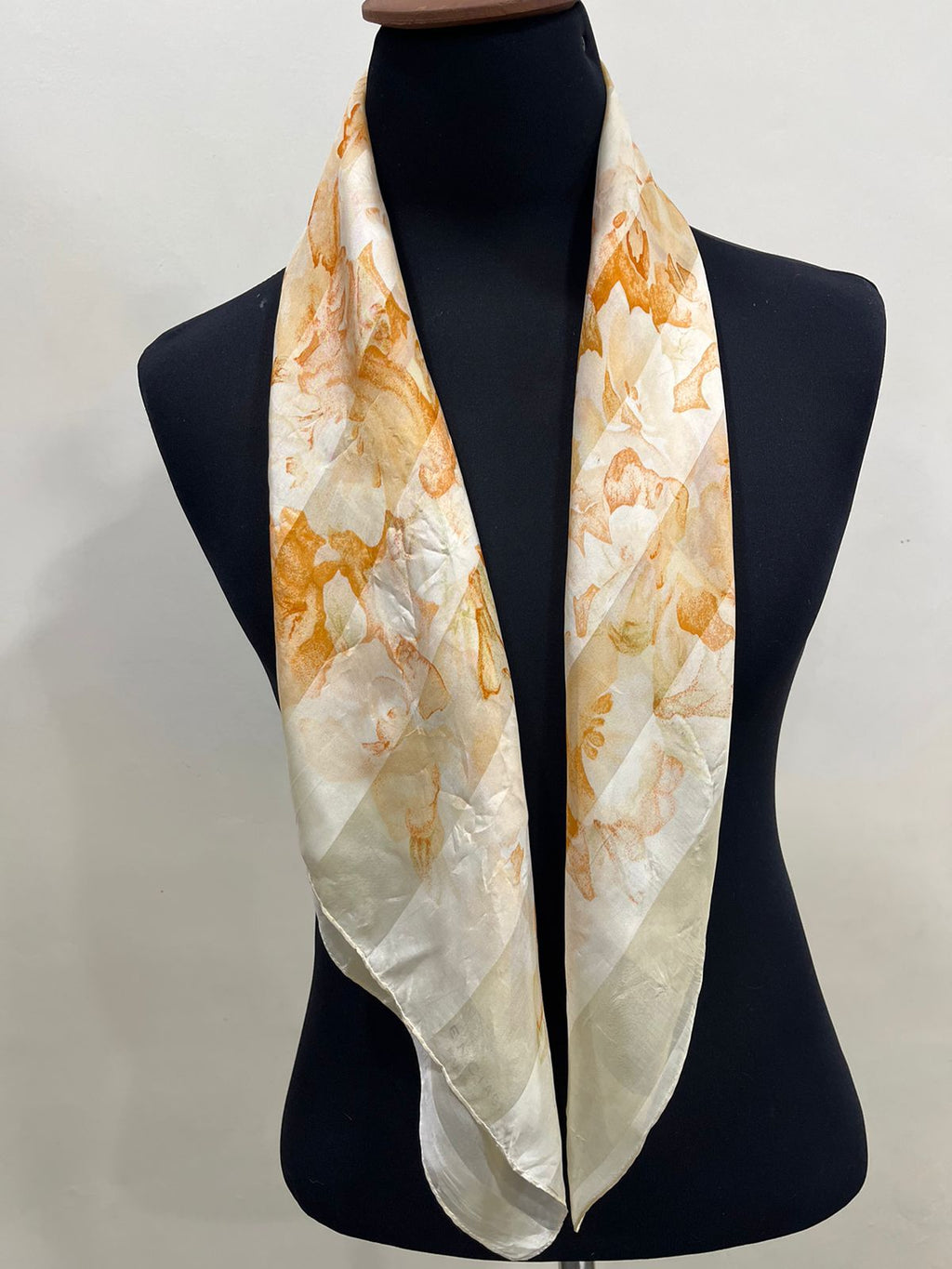 Vintage Balenciaga Paris Floral Scarf in Cream & Orange 100% Silk