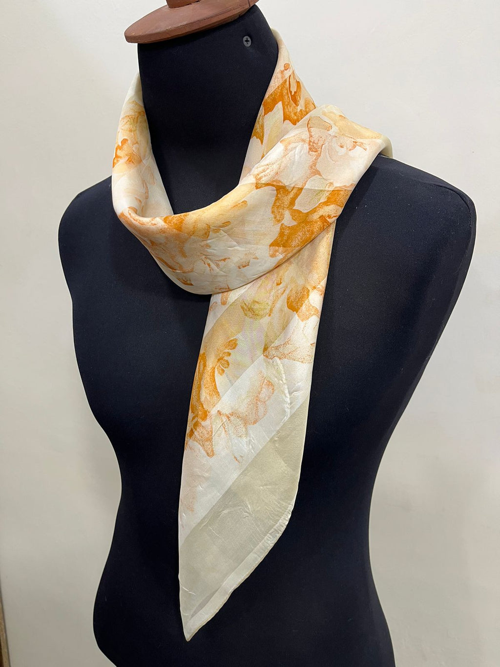 Vintage Balenciaga Paris Floral Scarf in Cream & Orange 100% Silk