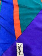 Vintage Yves Saint Laurent YSL Geometric Silk Scarf – Purple, Teal & Orange