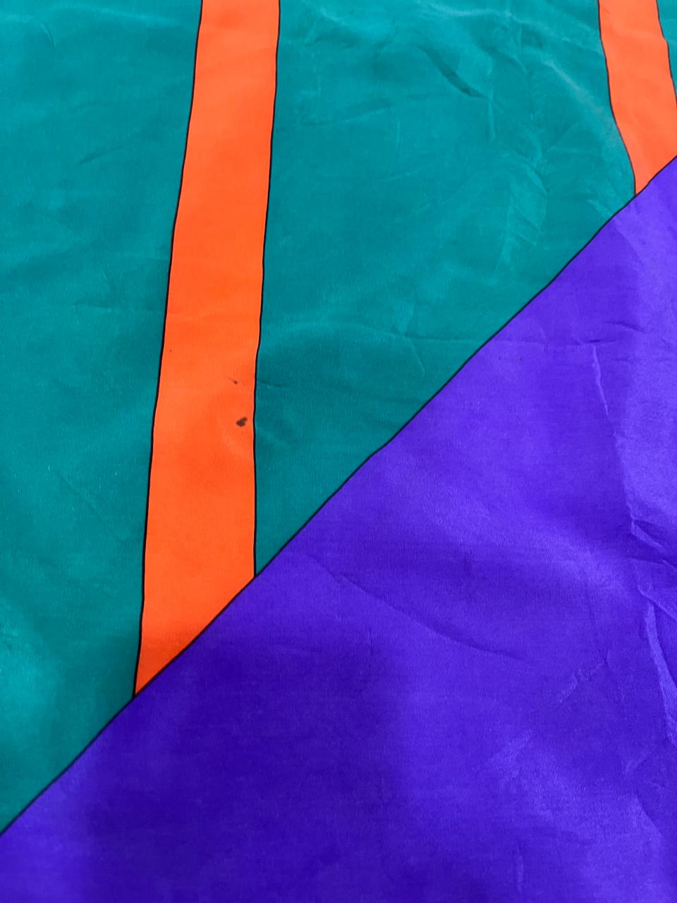 Vintage Yves Saint Laurent YSL Geometric Silk Scarf – Purple, Teal & Orange