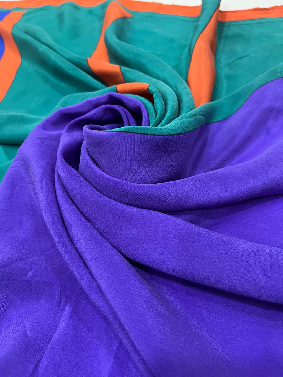 Vintage Yves Saint Laurent YSL Geometric Silk Scarf – Purple, Teal & Orange