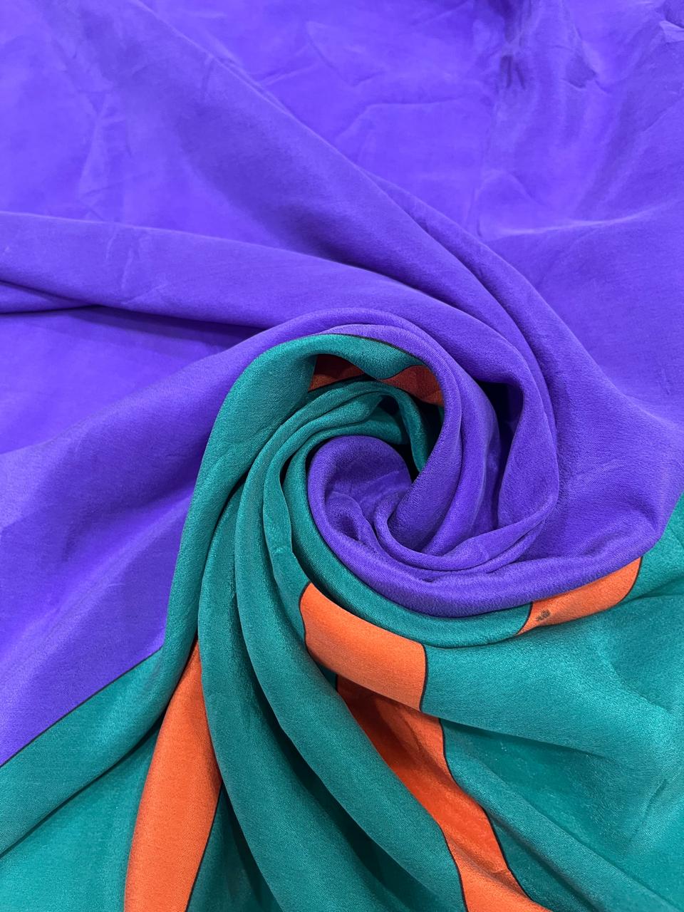 Vintage Yves Saint Laurent YSL Geometric Silk Scarf – Purple, Teal & Orange