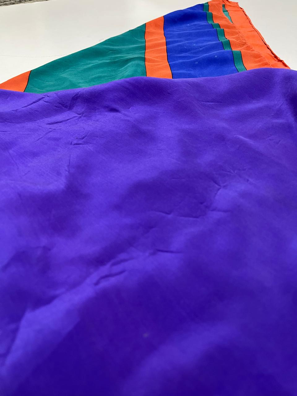 Vintage Yves Saint Laurent YSL Geometric Silk Scarf – Purple, Teal & Orange