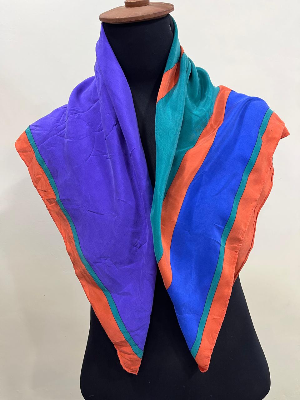 Vintage Yves Saint Laurent YSL Geometric Silk Scarf – Purple, Teal & Orange