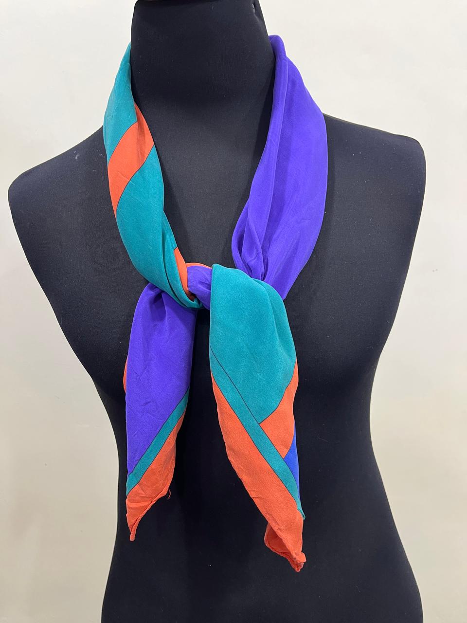 Vintage Yves Saint Laurent YSL Geometric Silk Scarf – Purple, Teal & Orange