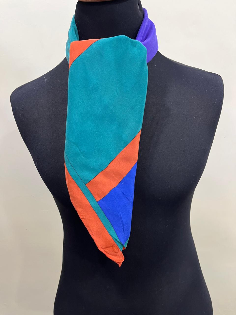 Vintage Yves Saint Laurent YSL Geometric Silk Scarf – Purple, Teal & Orange