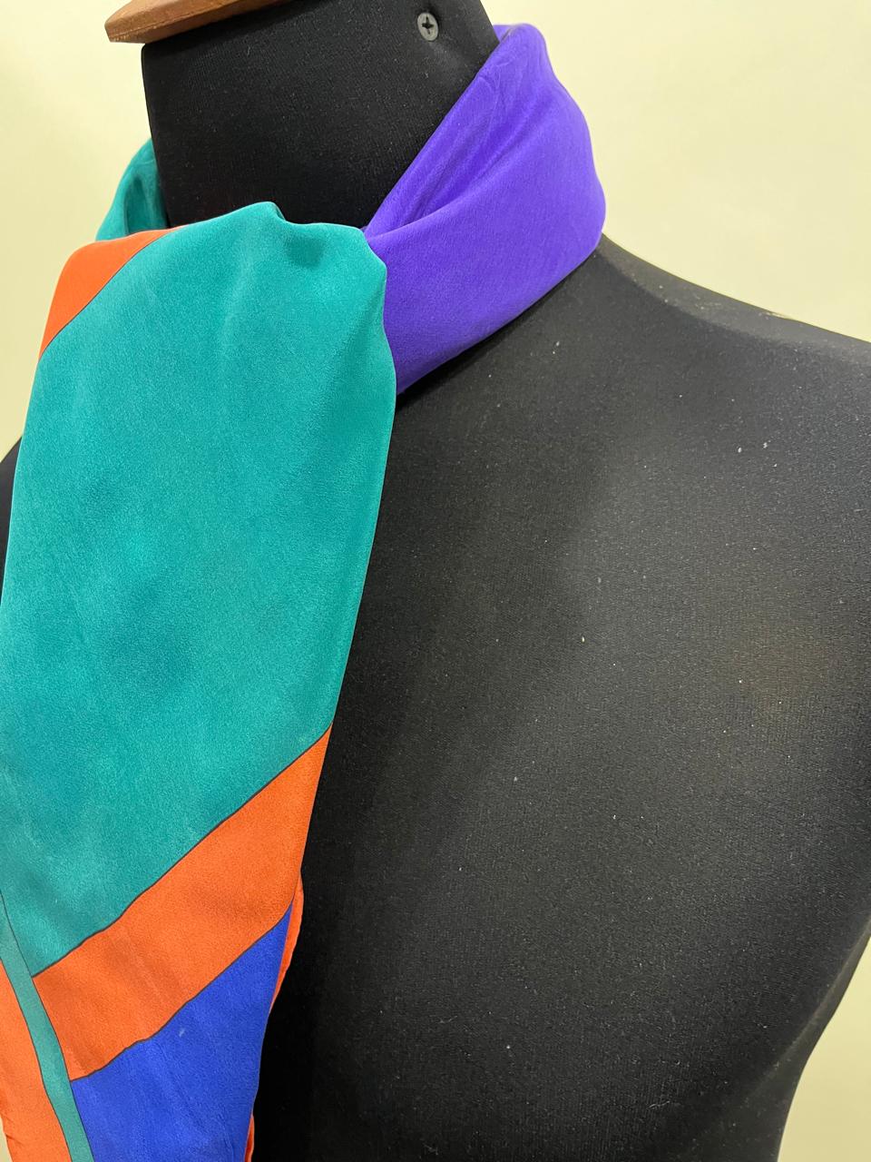 Vintage Yves Saint Laurent YSL Geometric Silk Scarf – Purple, Teal & Orange