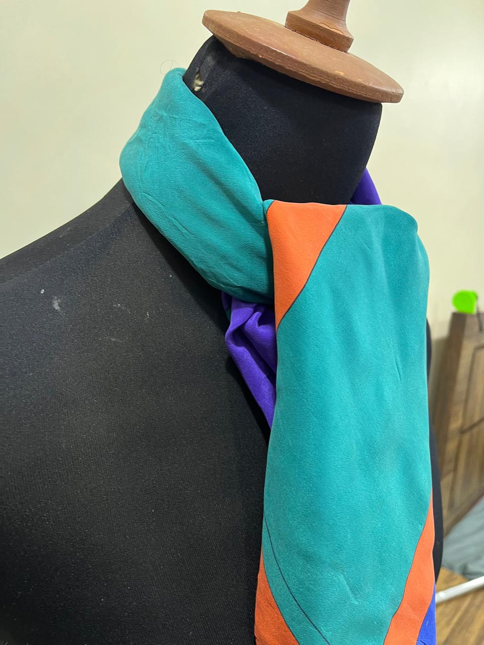 Vintage Yves Saint Laurent YSL Geometric Silk Scarf – Purple, Teal & Orange