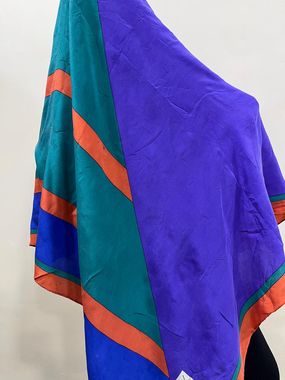 Vintage Yves Saint Laurent YSL Geometric Silk Scarf – Purple, Teal & Orange