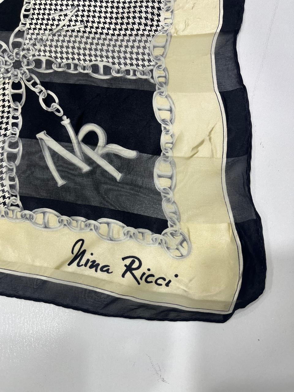 Vintage Nina Ricci Monogram Chain & Houndstooth Silk Square Scarf