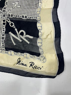 Vintage Nina Ricci Monogram Chain & Houndstooth Silk Square Scarf