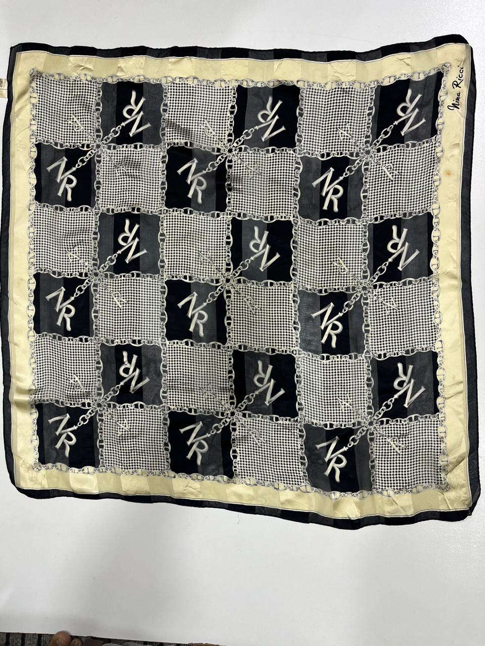 Vintage Nina Ricci Monogram Chain & Houndstooth Silk Square Scarf