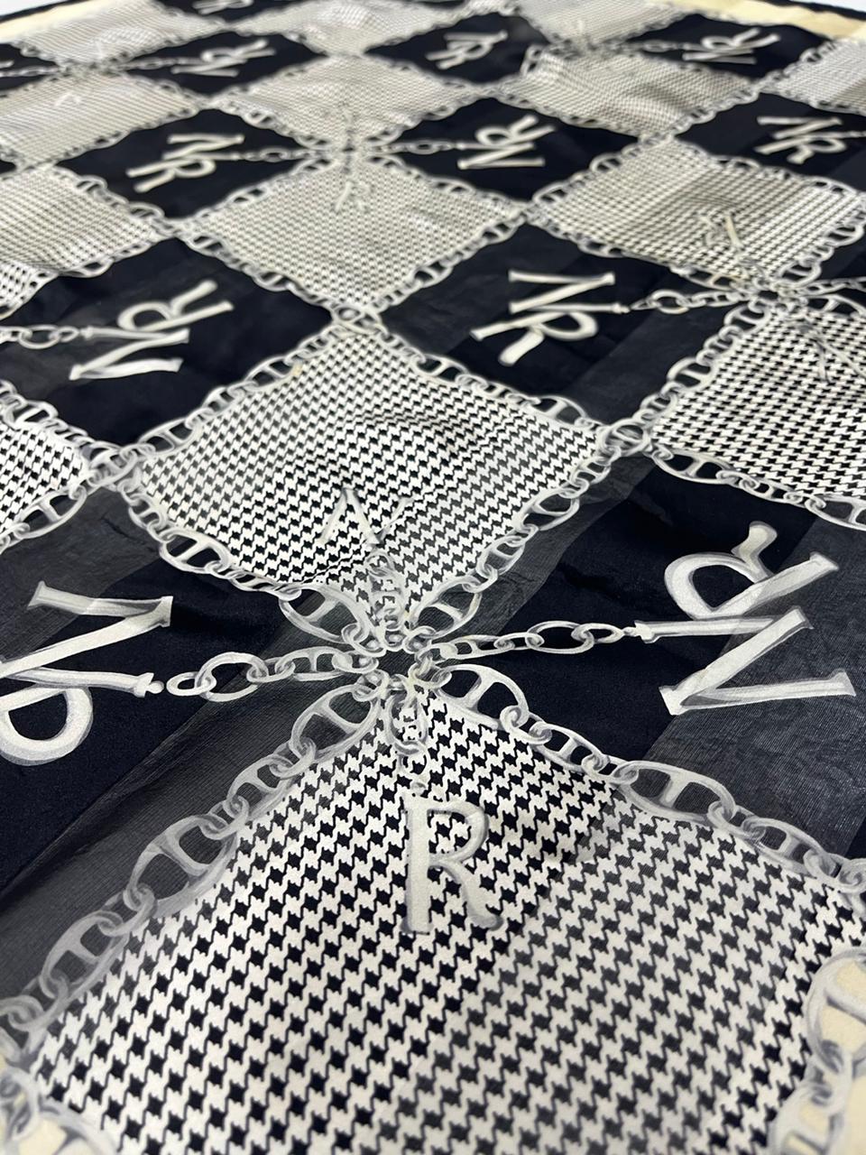 Vintage Nina Ricci Monogram Chain & Houndstooth Silk Square Scarf