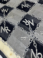 Vintage Nina Ricci Monogram Chain & Houndstooth Silk Square Scarf