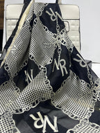 Vintage Nina Ricci Monogram Chain & Houndstooth Silk Square Scarf