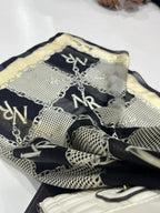 Vintage Nina Ricci Monogram Chain & Houndstooth Silk Square Scarf