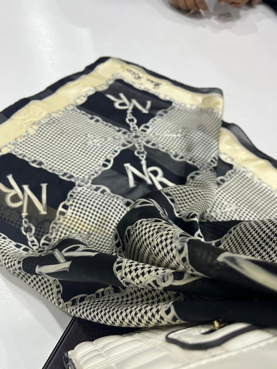 Vintage Nina Ricci Monogram Chain & Houndstooth Silk Square Scarf