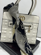 Vintage Nina Ricci Monogram Chain & Houndstooth Silk Square Scarf