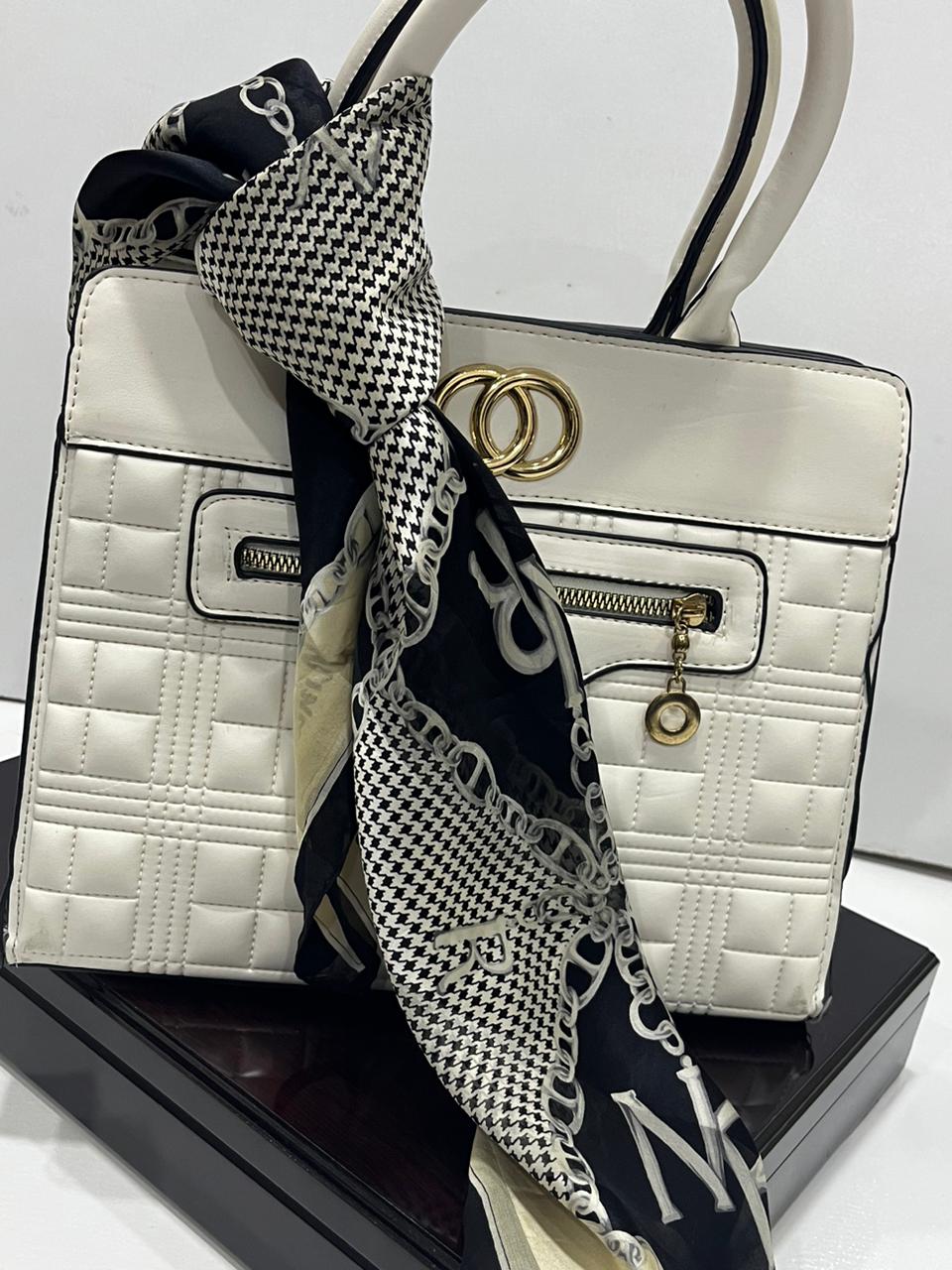 Vintage Nina Ricci Monogram Chain & Houndstooth Silk Square Scarf