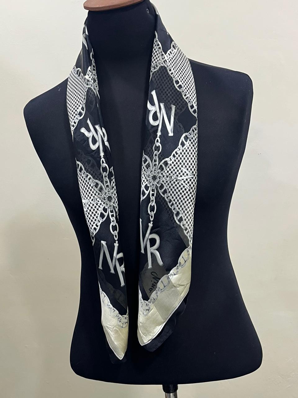 Vintage Nina Ricci Monogram Chain & Houndstooth Silk Square Scarf