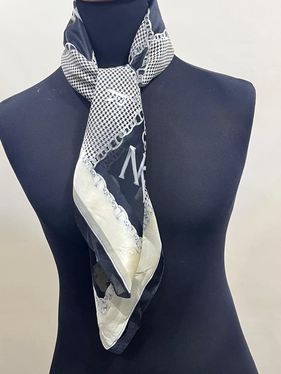 Vintage Nina Ricci Monogram Chain & Houndstooth Silk Square Scarf