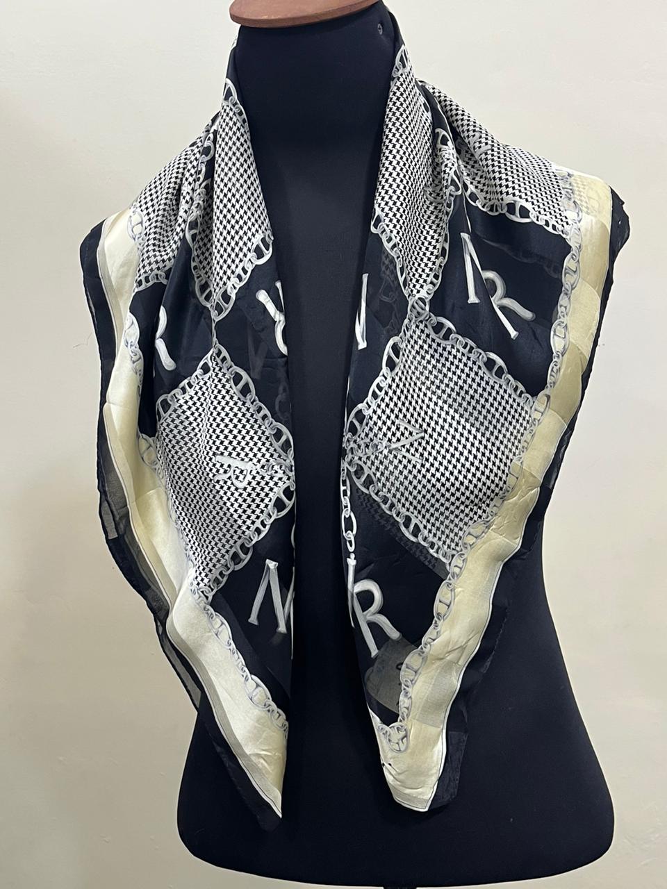 Vintage Nina Ricci Monogram Chain & Houndstooth Silk Square Scarf