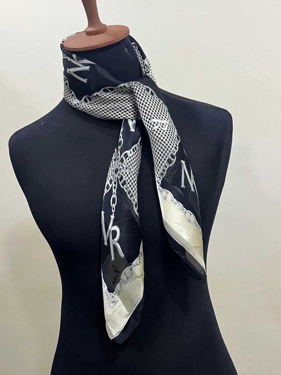Vintage Nina Ricci Monogram Chain & Houndstooth Silk Square Scarf