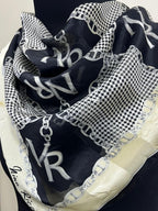 Vintage Nina Ricci Monogram Chain & Houndstooth Silk Square Scarf