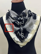 Vintage Nina Ricci Monogram Chain & Houndstooth Silk Square Scarf