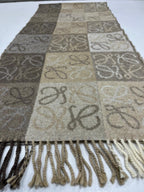LOEWE Anagram Patchwork Scarf Wool Cashmere Blend Brown Beige Fringed