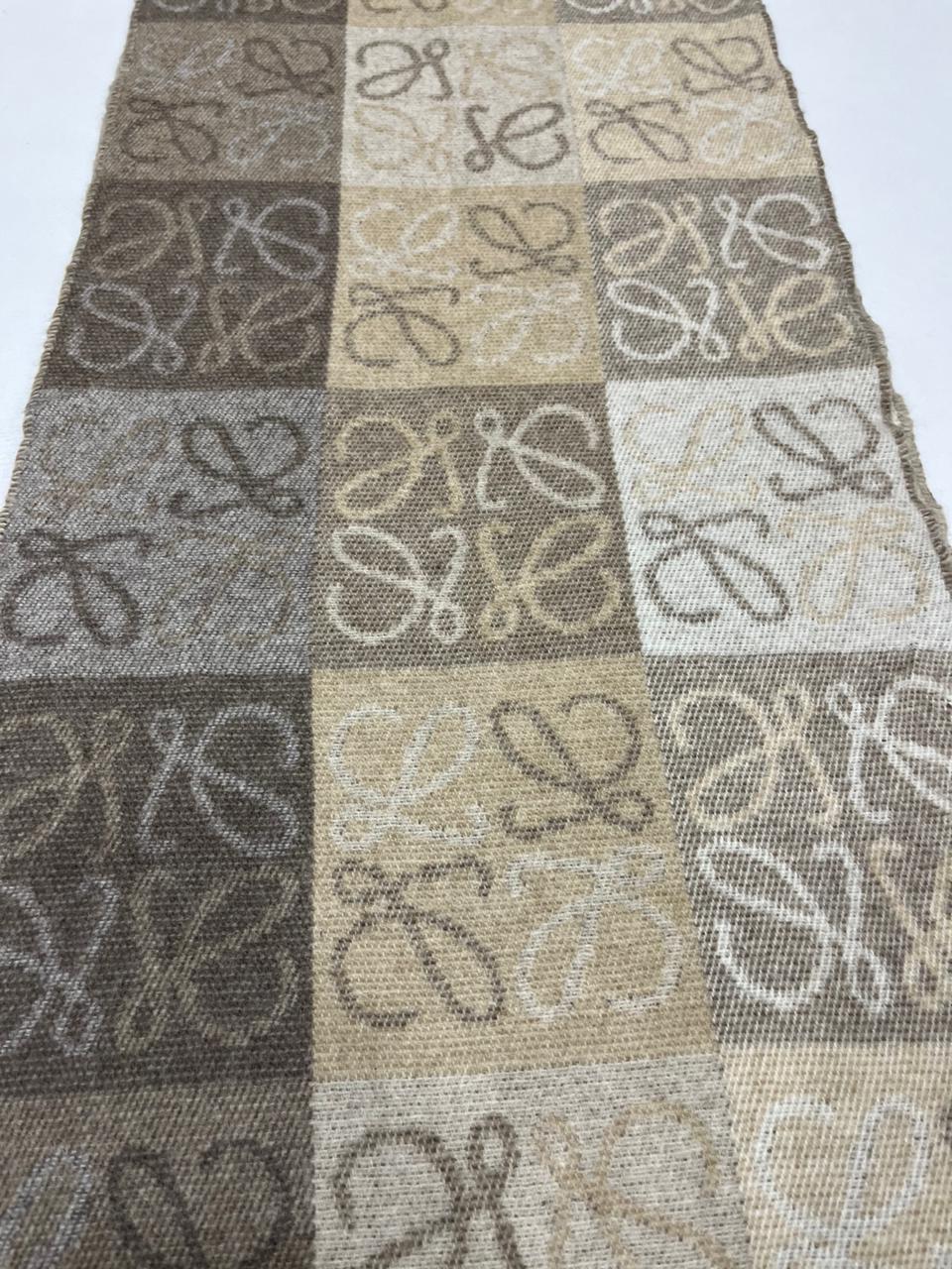 LOEWE Anagram Patchwork Scarf Wool Cashmere Blend Brown Beige Fringed