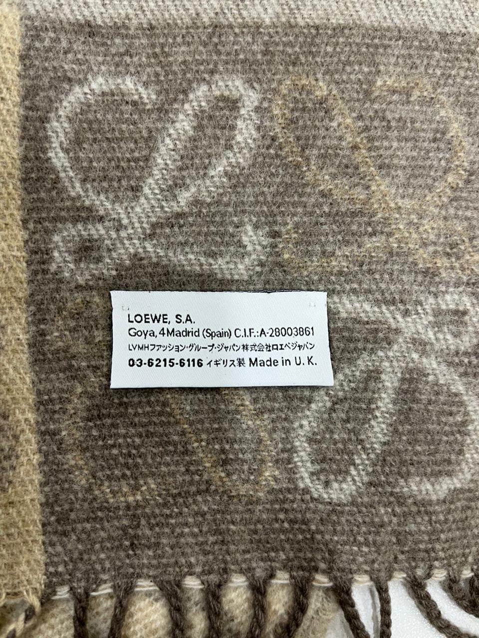 LOEWE Anagram Patchwork Scarf Wool Cashmere Blend Brown Beige Fringed