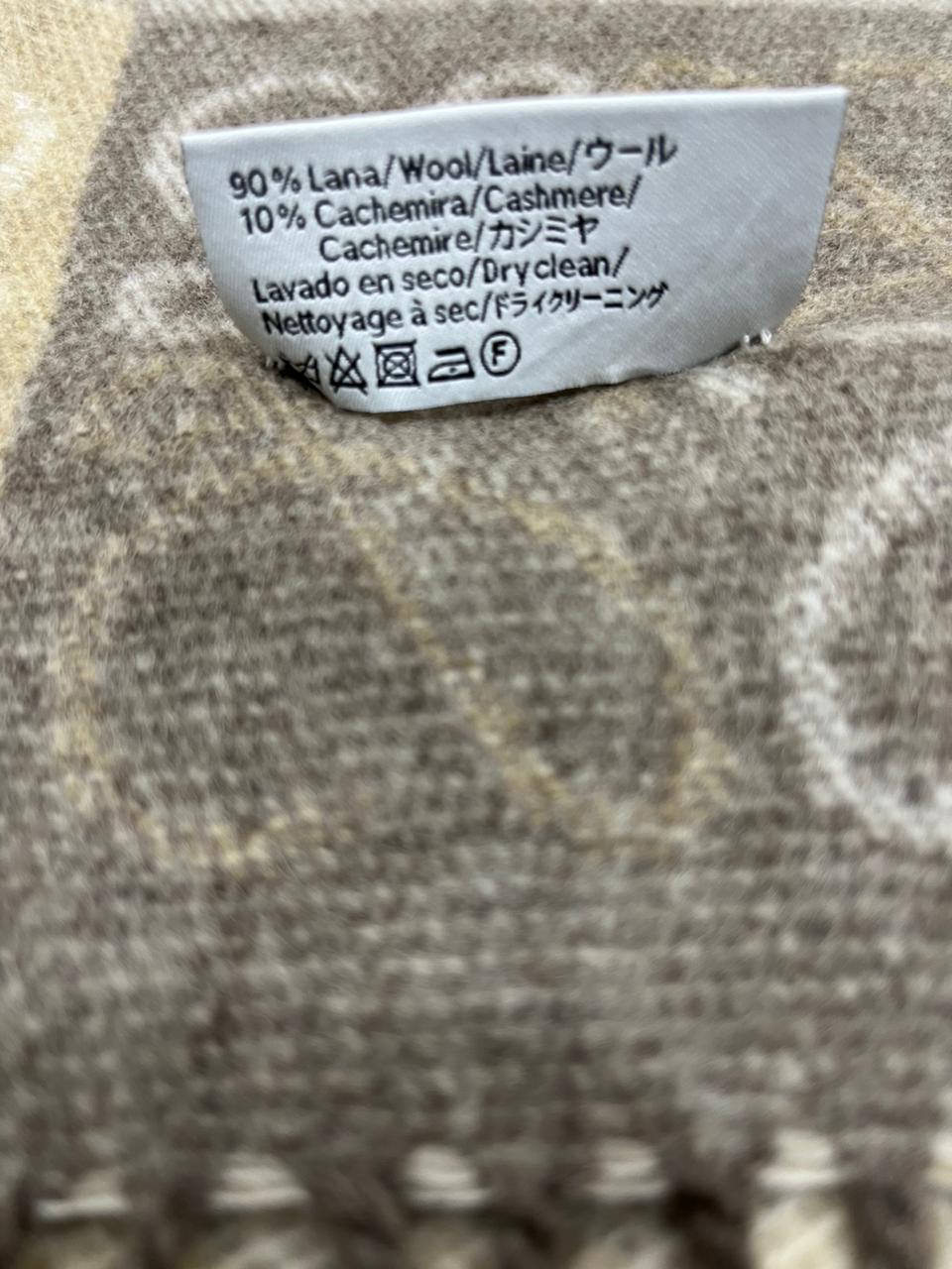 LOEWE Anagram Patchwork Scarf Wool Cashmere Blend Brown Beige Fringed